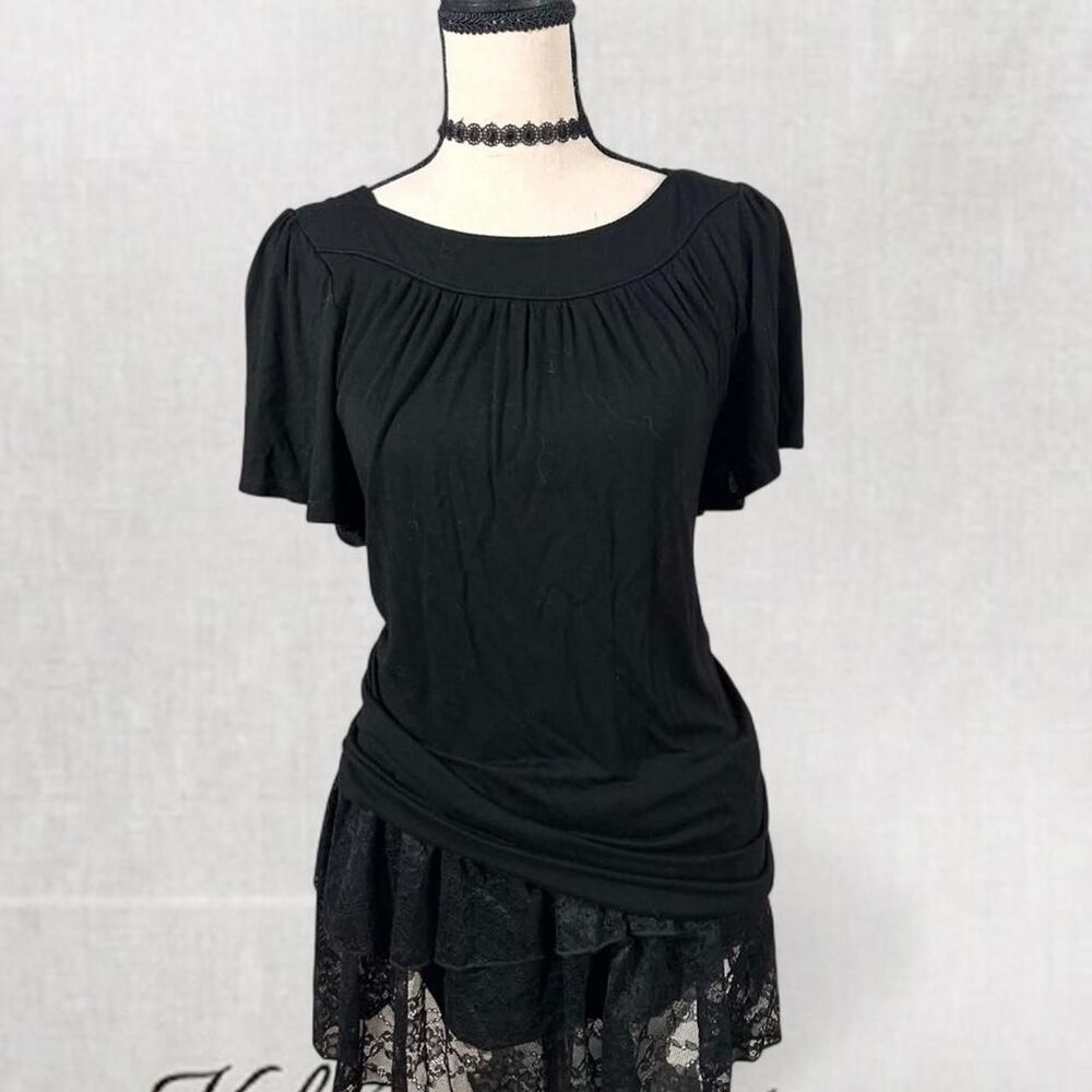 Goth Style Basic Black Top With Ruffle Sleeves